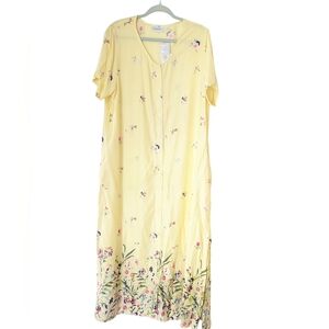 National House Dress Womens L Yellow Floral Nightgown Kaftan Mumu Pockets NWT‎